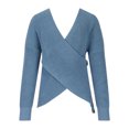 thumbnail image 5 of VSSSJ Women's Cross V Neck Long Sleeve Wrap Knit Sweaters Sexy Backless Ribbed Solid Color Casual Loose Short Pullover Sweater Top Blue M, 5 of 7