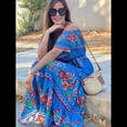 thumbnail image 4 of Vestido de Verano para Mujer, Estampado Floral, Hombros Descubiertos, Sin Mangas, Azul XXL, 4 of 7