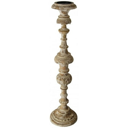 - Candle Holder Candlestick Distressed Antique White White/Cream Wood New H CW-930