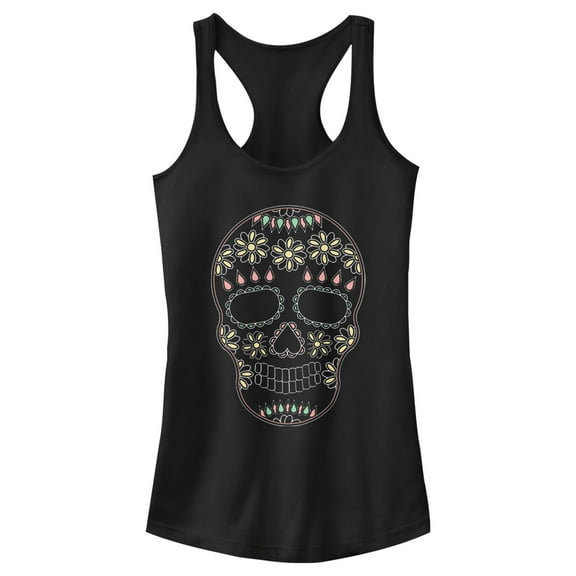 Junior's Lost Gods Halloween Sugar Skull Racerback Tank Top Black X Small