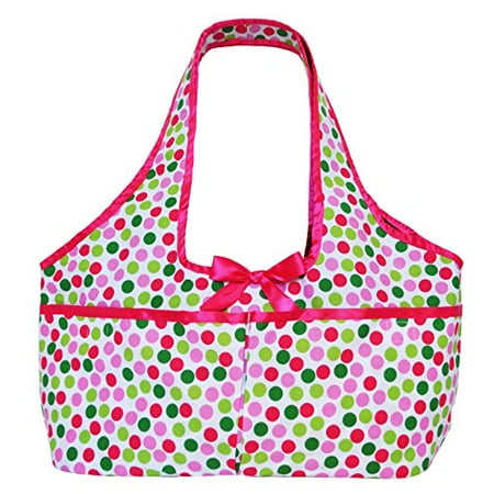 Fashion Polka Dot Tote - Annloren Multicolor Polka Dot & Pink Trim Doll Tote fits 2 American Girl Dolls