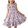 thumbnail image 2 of Teylalorva Girls Floral Dress, Ruffles Flowy Sleeveless Casual Cute Summer Smocked Sundress Purple Size 7, 2 of 9