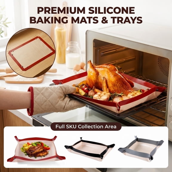 Non-Stick Silicone Baking Mat for Oven, Heat Resistant Rectangular Baking Sheet Liner with Buttons, Reusable Kitchen for Easter Holiday Baking, 11.8 x 8.3 in, 1Pack Black