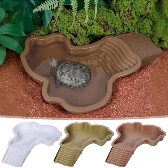 Turtle Water Bowl Bath Tub with Ladder, Thick Durable Plastic Soaking Pool for Aquatic Turtles, Amphibians and Small Pets