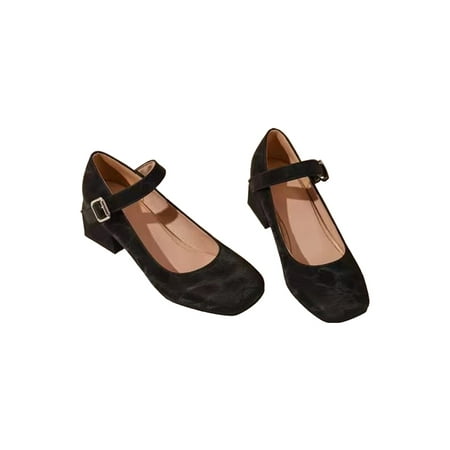 

Rotosw Women Heeled Sandals Square Toe Mary Jane Chunky Dress Shoes Non-slip Buckle Pumps Outdoor Elegant Black 7.5