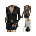 thumbnail image 2 of Kmbangi Chemise Froncée pour Femmes Manches Longues Évasées Col à Revers Simple Boutonnage Tops Ajustés, 2 of 3