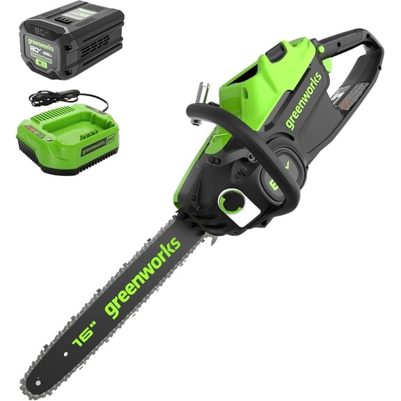 Greenworks 80V 16" Brushless (2.0 kw) Chainsaw (Gen 2), 2.5Ah Battery and 2A Charger