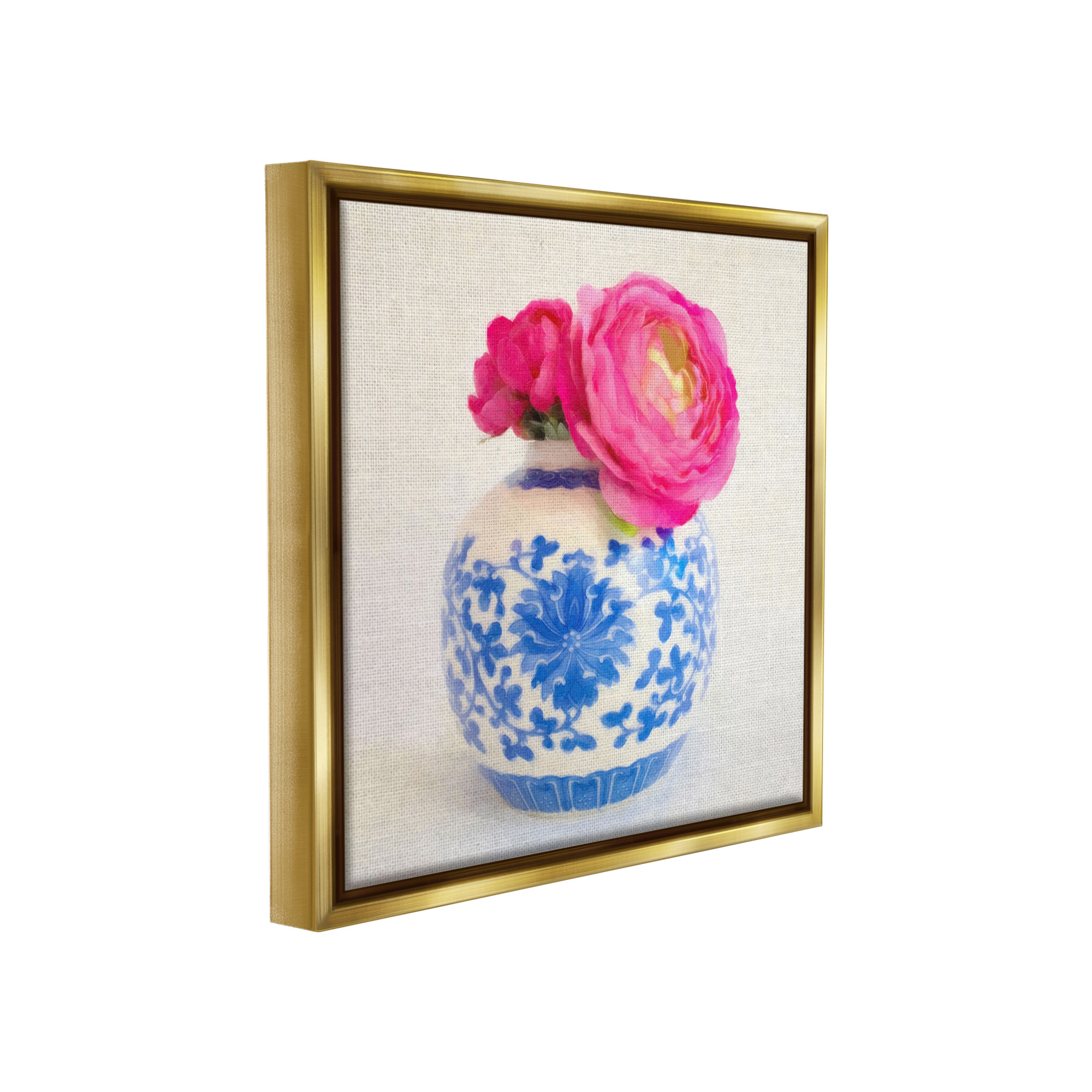 Stupell Industries Pink Bloom & Ornate Vase Botanical & Floral Painting Gold Floater Framed Canvas Art Print Wall Art, 25 x 25