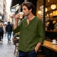 thumbnail image 4 of Mens Linen Shirt Breathable 3/4 Sleeve T Shirts Pullover V Neck Loose Summer Casual Top Lightweight Quick Dry Tees, M, 4 of 7