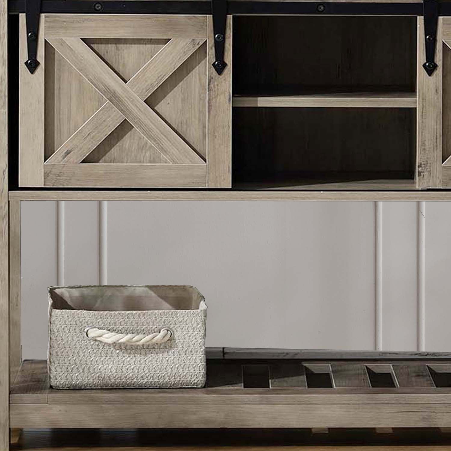 Entryway Console Table with Sliding Barn Doors & Storage Shelf for Living Room, Hallway, Gray