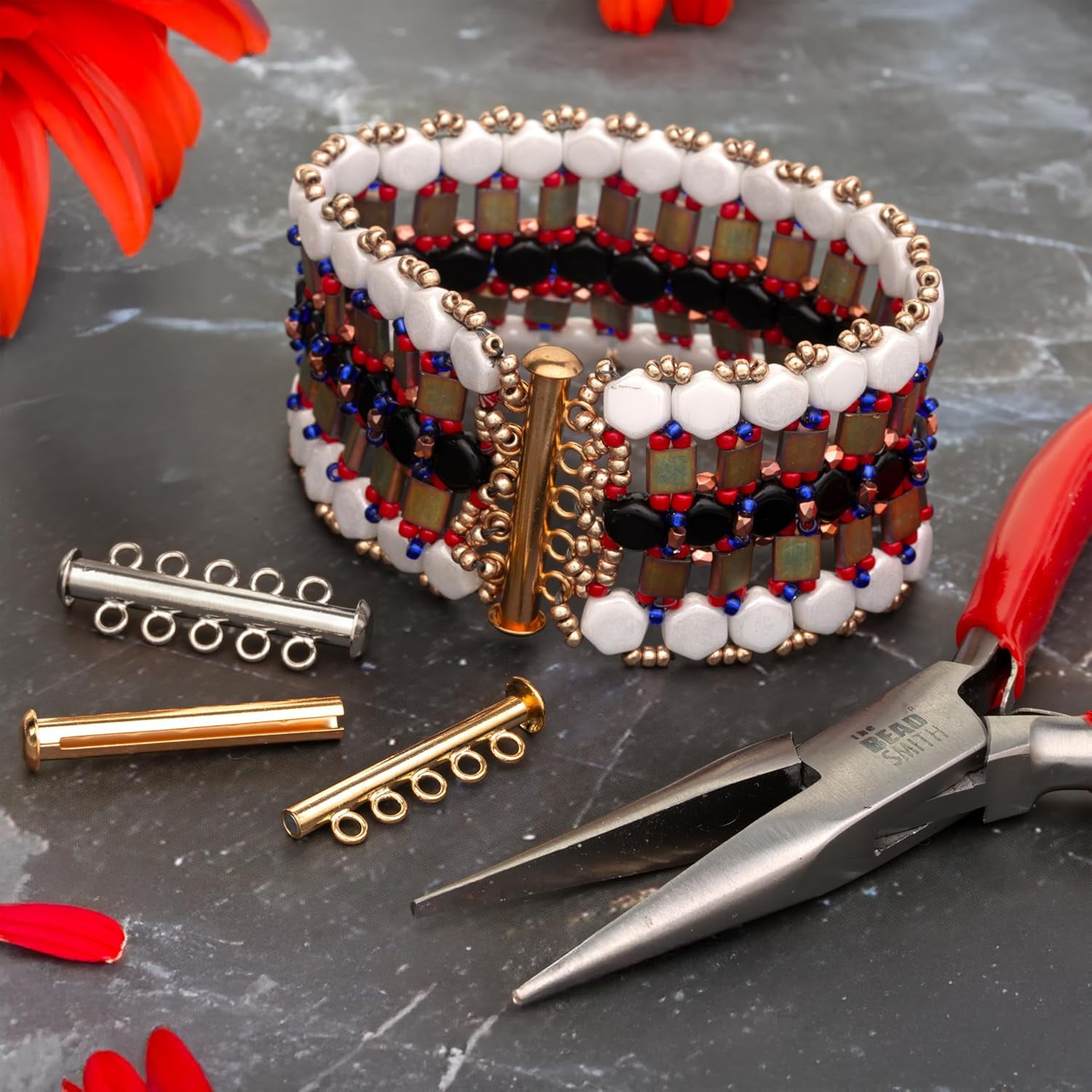 The Beadsmith Magnetic Multi-Strand Slide Lock Clasp - Gold-Plated, 32 mm, 5 Strand Designs, 24pc