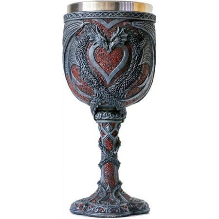 

Medieval Double Dragon Wine Goblet - Valentines Dungeons and Dragons Wine Chalice -7oz Stainless Steel Drinking Cup - Romantic Novelty Gothic Gift Party Idea Goblets Present for Girl Girlfriend Wife