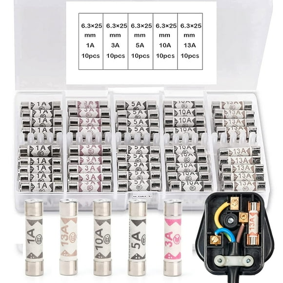 100PCS Ceramic Tube Fuses Household Set with 1A 3A 5A 10A 13A Amp 240 Volt Fuses Assorted Suitable for UK Domestic Electrical Home Mains Plugs, Extension leads,Shaver Plug, and Fuse Sockets