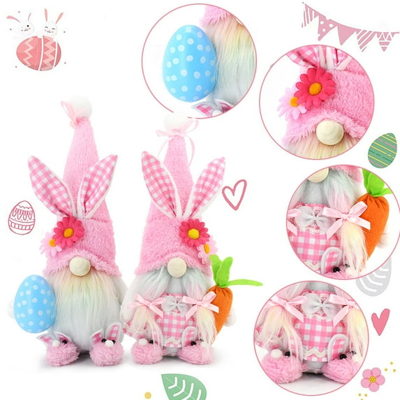 Ayieyill 12.2’ Easter Gnomes, Indoor Easter Decoration for The Home, Easter Decor Flocked Bunny Gnome Plush (2Pcs)