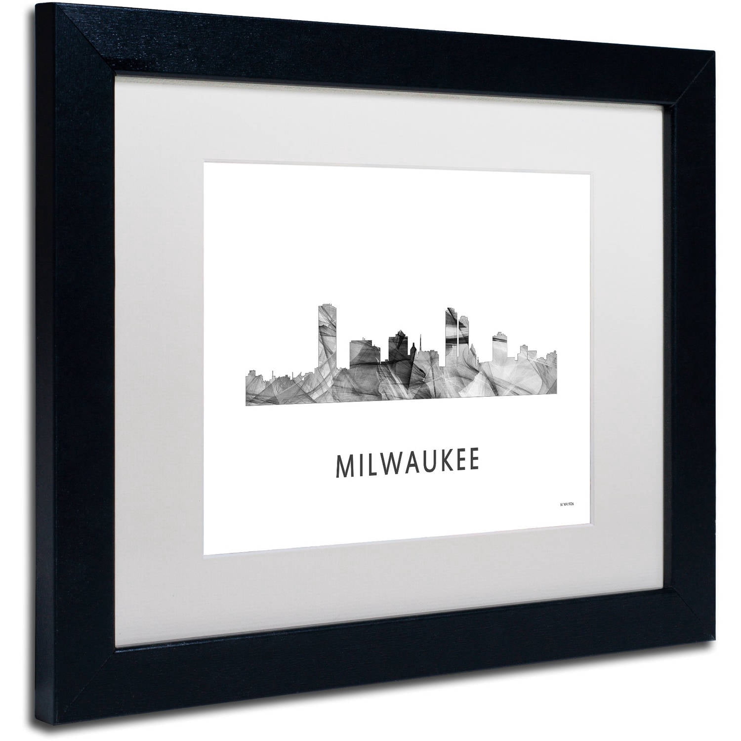 Trademark Fine Art 'Milwaukee Wisconsin Skyline WB-BW' Canvas Art by Marlene Watson, White Matte, Black Frame
