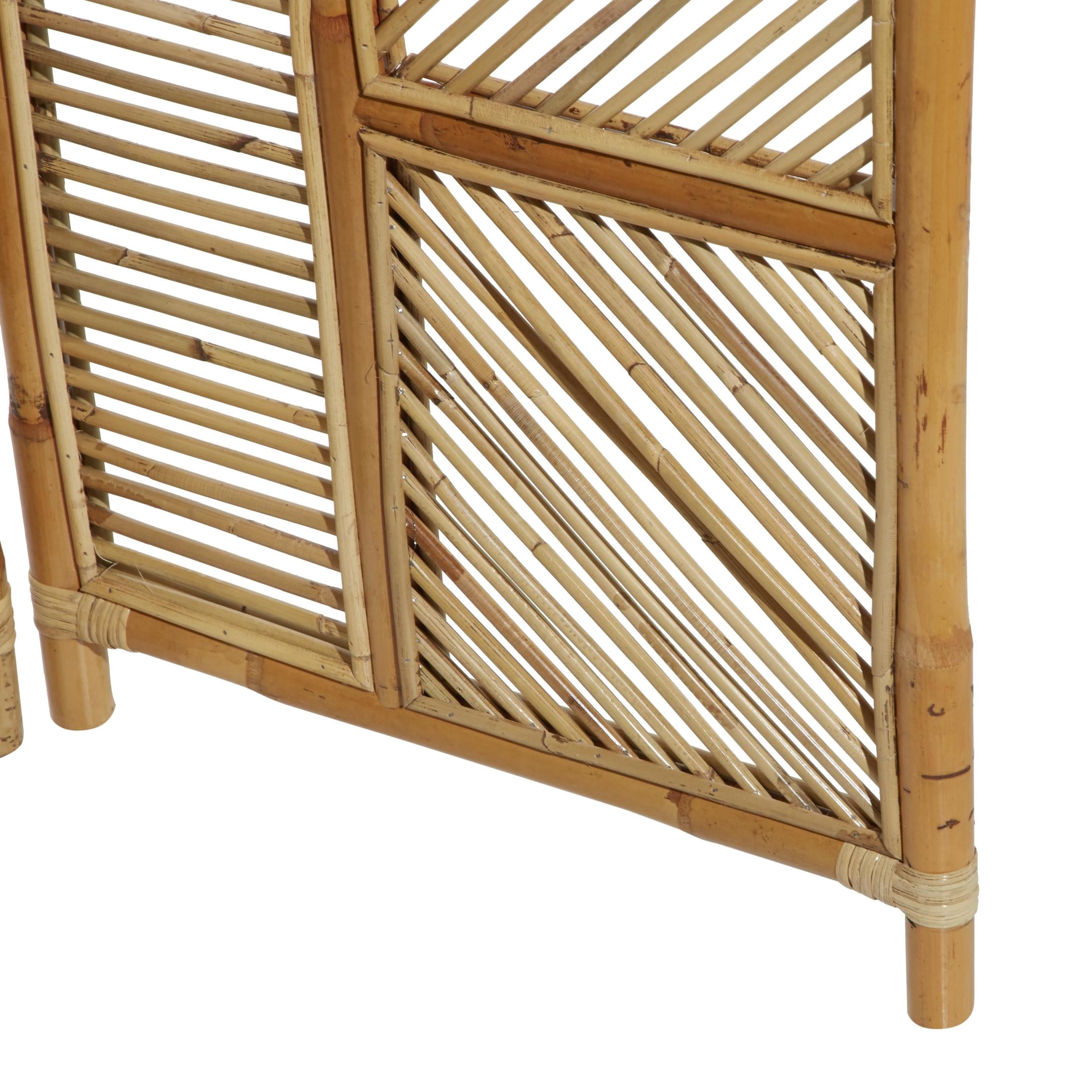 DecMode 52" x 71" Brown Wood Geometric Hinged Foldable Partition 3 Panel Room Divider Screen, 1-Piece