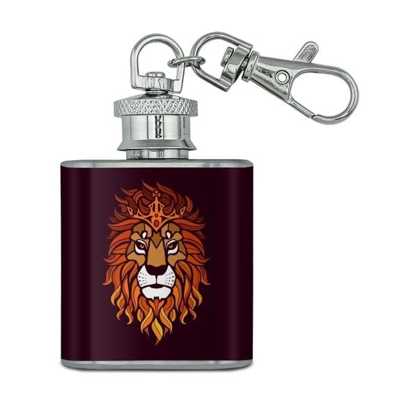 Lion Religious King Crown Bible Christian Stainless Steel 1oz Mini Flask Key Chain
