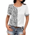 thumbnail image 1 of WEAIXIMIUNG Chemises à Manches Longues pour Femmes Travail T-Shirts à Manches Courtes Mode Col Rond Hauts Imprimé Léopard Blouses Décontractées, 1 of 9