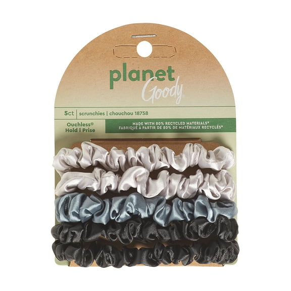 Planet Goody Recycled Satin Skinny Scrunchies, Ponytail Scrunchies, Assorted Colors, 5 Ct