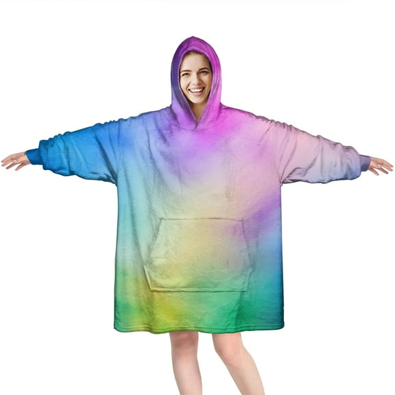 Rainbow Tie Dye Cloud Wearable Oversized Blanket,Wearable Blanket Hoodie for Adults,Cozy Hooded Blankets with Super Pockets,Super Warm Fuzzy Pullover for Women & Men