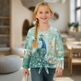 thumbnail image 4 of DISNIMO Girls Long Sleeve Shirts Peacock Flower Printed Casual Crew Neck Lace-up Pullover Tops Soft Casual Tee Shirt with with Tie Hem Loose Fits Blouse Tops, 4 of 8