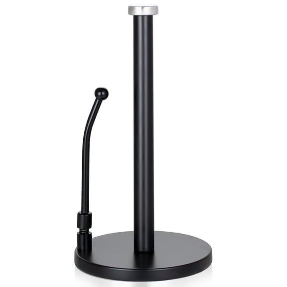 SMARTAKE Paper Towel Holder, Paper Towel Stand Weighted Base Non-Slip, Spring Arm Fit Most Size Paper Roll, Rustproof Stainless Steel for Home Kitchen Countertop Tabletop, Black