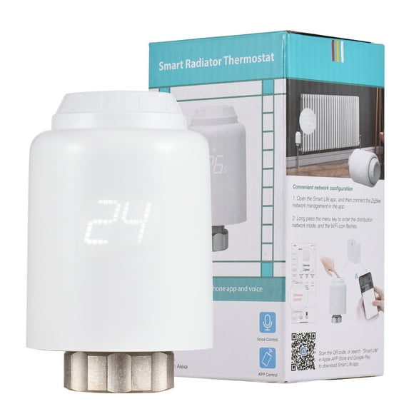 Radiator ZigBee Thermostatic Radiator Valve Programmable Smart Radiator Thermostat APP Control Voice Control Compatible with Alexa Assistant Window Opened Detection Anti Freezing