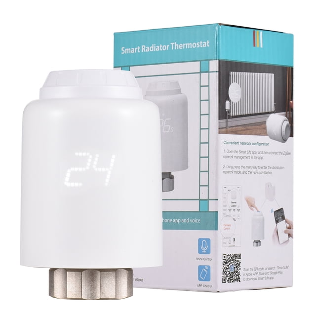 Radiator ZigBee Thermostatic Radiator Valve Programmable Smart Radiator Thermostat APP Control Voice Control Compatible with Alexa Assistant Window Opened Detection Anti Freezing