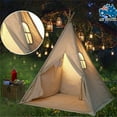 thumbnail image 3 of Foldable Canvas Teepee Tent for Girls & Boys, Kids Teepee Play Tent Indoor Outdoor, White, 3 of 6