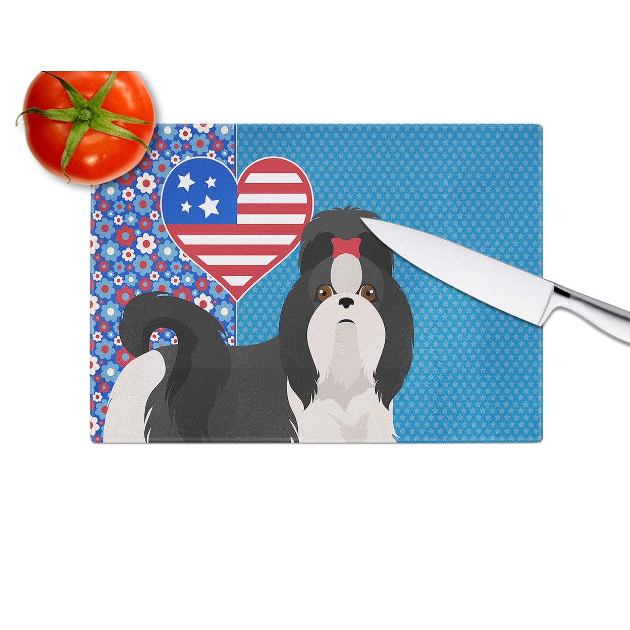 Black and White Shih Tzu Glass Cutting Board Large