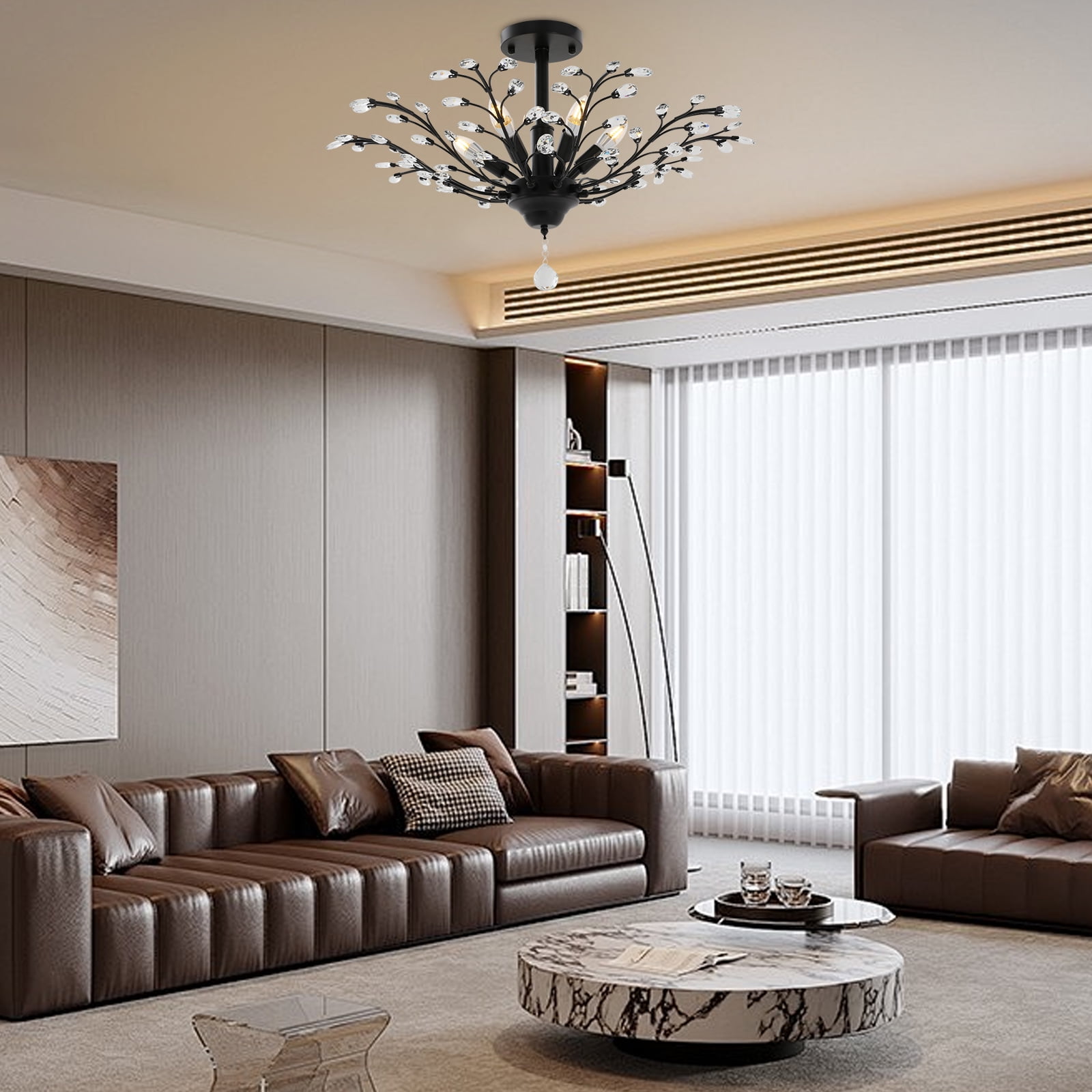 Dwellnix Vintage Crystal Chandelier Branches Ceiling Light Pendant Lamp Fixture 5 Light