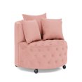 thumbnail image 6 of DEALTOPS Velvet Upholstered Swivel Chair for Living Room, with Button Tufted Design and Movable Wheels, Including 3 Pillows-Pink, 6 of 10