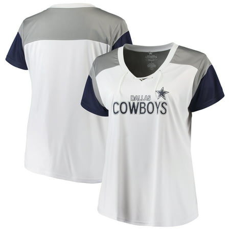 Women's White/Navy Dallas Cowboys Shimmer Lace-up V-neck (Dallas Cowboys The Best)