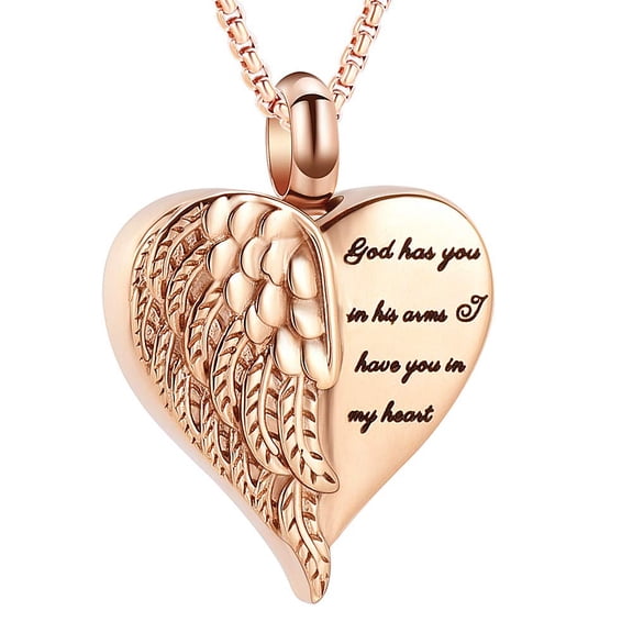 God Has You In His Arm I Have You In My Heart - Angel Wing Heart Urn Pendant Human Pet Memory Necklace for Cremation Ashes Keepsake Memorial Jewelry