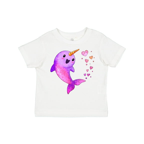 Inktastic Valentine's Day Cute Pink Narwhal with Hearts Boys or Girls Toddler T-Shirt