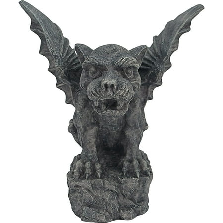 Toscano NG300010 Florentine Gargoyle Gothic Decor Statue Large 12 Inch Greystone FLORENTINE GARGOYLE statue is fresh from his eerie nightly vigil atop Medieval Europe s most impressive architecture! FIERCE GARGOYLE SENTRY is an unparalleled replica antique popular with Gothic icon collectors. CAST IN QUALITY DESIGNER RESIN to aptly capture his muscular  flexed haunches and menacing scowl  this statue has a weathered  dark grey stone finish. AVAILABLE ONLY AT DESIGN TOSCANO  our statues are ready to guard your lawn  outdoor garden or any room in your home. Our large gargoyles measure 11 Wx9 Dx12 H and weigh 4 lbs.