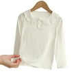 thumbnail image 2 of KYAIGUO Toddler Baby Girls Basic Shirt Kids Spring Long Sleeve Solid Color Bottoming T-Shirt Fall 100% Cotton Doll Collar Tops Blouse for 2-12 Years Old, 2 of 10