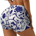 thumbnail image 2 of Fotbe Blue And White Porcelain Pattern Seamless Shorts, Womens Workout Shorts High Waist Stretch Booty Short for Gym/Yoga/Running/Biking-Large, 2 of 9