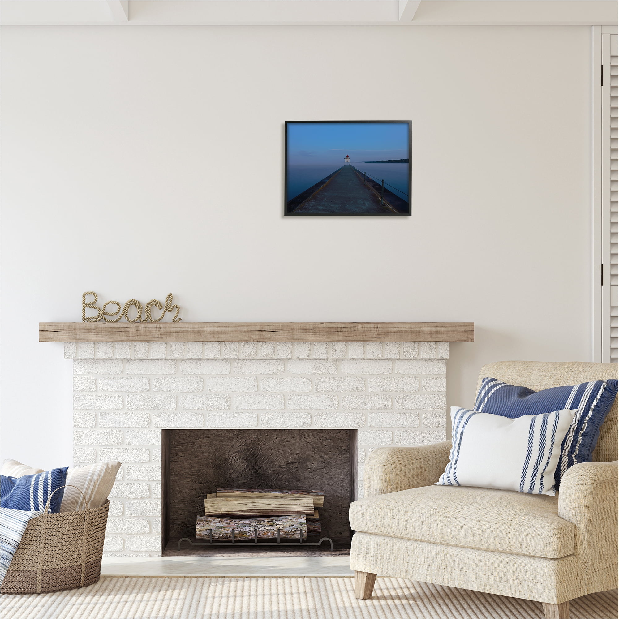 Stupell Industries Lighthouse at Night Landscape Photography Black Framed Art Print Wall Art, 20 x 16