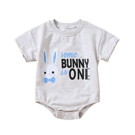 

Boys Bodysuits Easter Baby Girls Short Sleeve Cartoon Bunny Print Letter Bodysuit Romper Outfits For 3-6 Months
