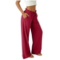 thumbnail image 4 of Admvng Women's Linen Pants Elastic Waist Straight Leg Pockets Summer Beach Casual Vacation Trousers, 4 of 5