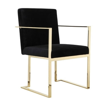 Benjara BM314985 Boly 24 in. Dining Armchair, Cushioned Black Velvet Seat, Gold Cantilever