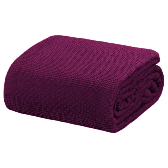 GpLuMy All Season Waffle Premium Thermal Blanket Queen Size 90"x90" Durable Soft Cozy Breathable Weave Design 100% Cotton, Plum