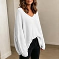 thumbnail image 5 of hotojiny Women's Oversized Sweaters Loose Fit V Neck off the Shoulder Sweater Long Sleeve Knit Pullover Spring Clothes Fashion Outfits(White,X-Small), 5 of 6
