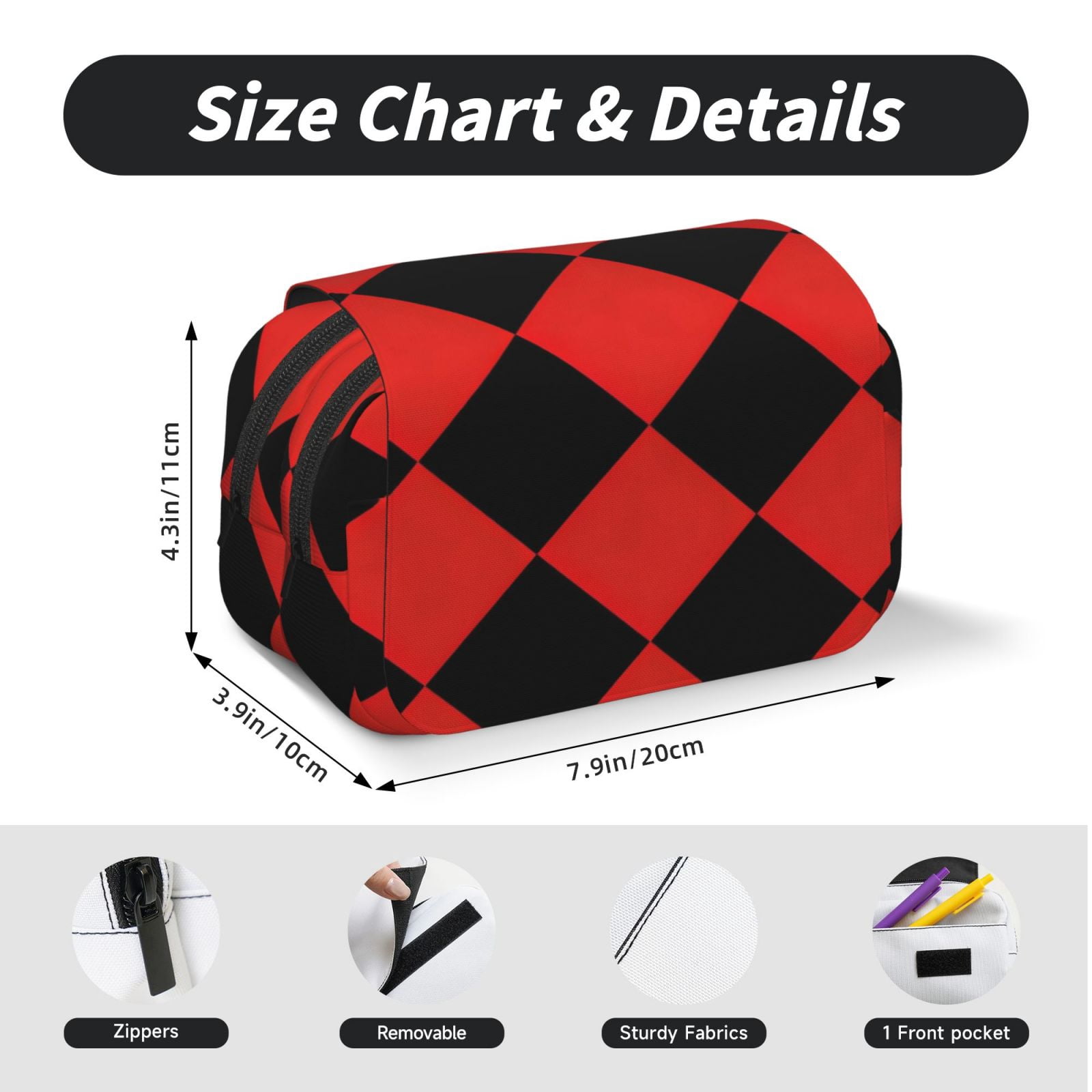 Large-Capacity Flip-Top Double-Layer Pencil Case, Multi-Functional Pocket Pen Case, Durable Stationery Organizer Red And Black Checkered Pattern (9)