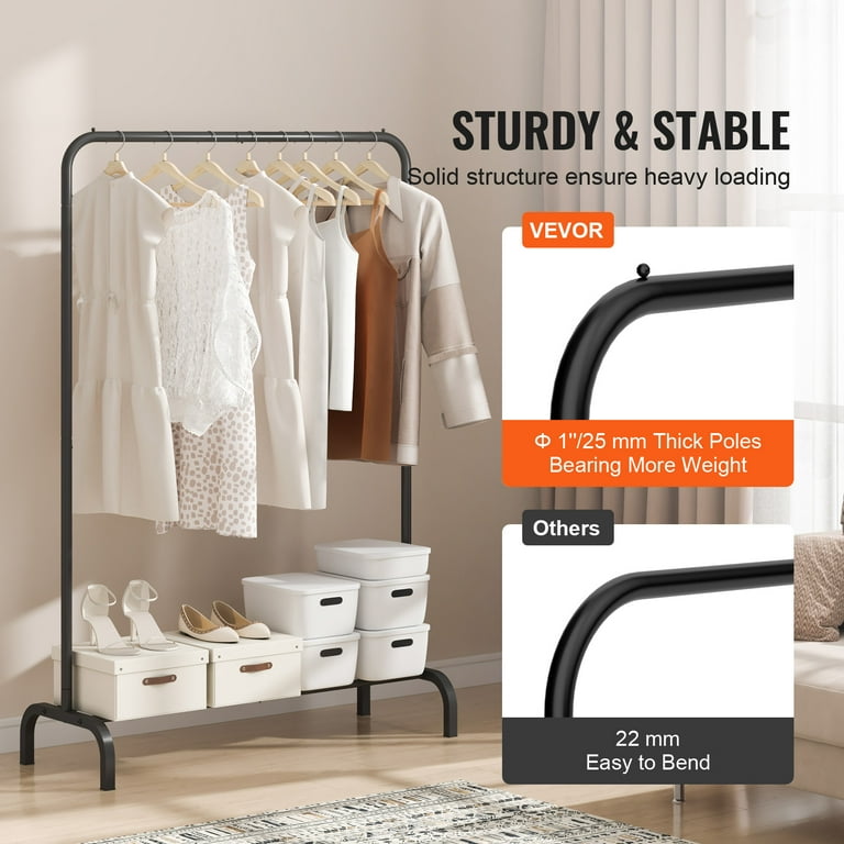 BENTISM Clothes Rack Heavy Duty Clothing Garment Rack with Hanging Rod and Lower Storage Bedroom Black