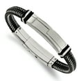 thumbnail image 2 of Stainless Steel Polished Black Leather with Rubber Adj 8.25-8.75in ID Bracelet, 2 of 3