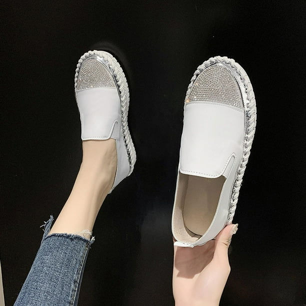 Zapatillas sin cordones a la moda para mujer, zapatos informales planos con plataforma brillante y diamantes de imitación para mujer Wmkox8yii nm10728