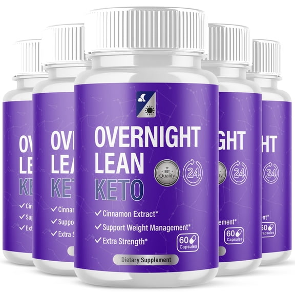 (5 Pack) Overnight Lean Keto - Keto Weight Loss Formula - Energy & Focus Boosting Dietary Supplements for Weight Management & Metabolism - Advanced Fat Burn Raspberry Ketones Pills - 300 Capsules
