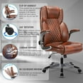 FETON Brown Leather Office Chair with Flip up Arms, Ergonomic Executive